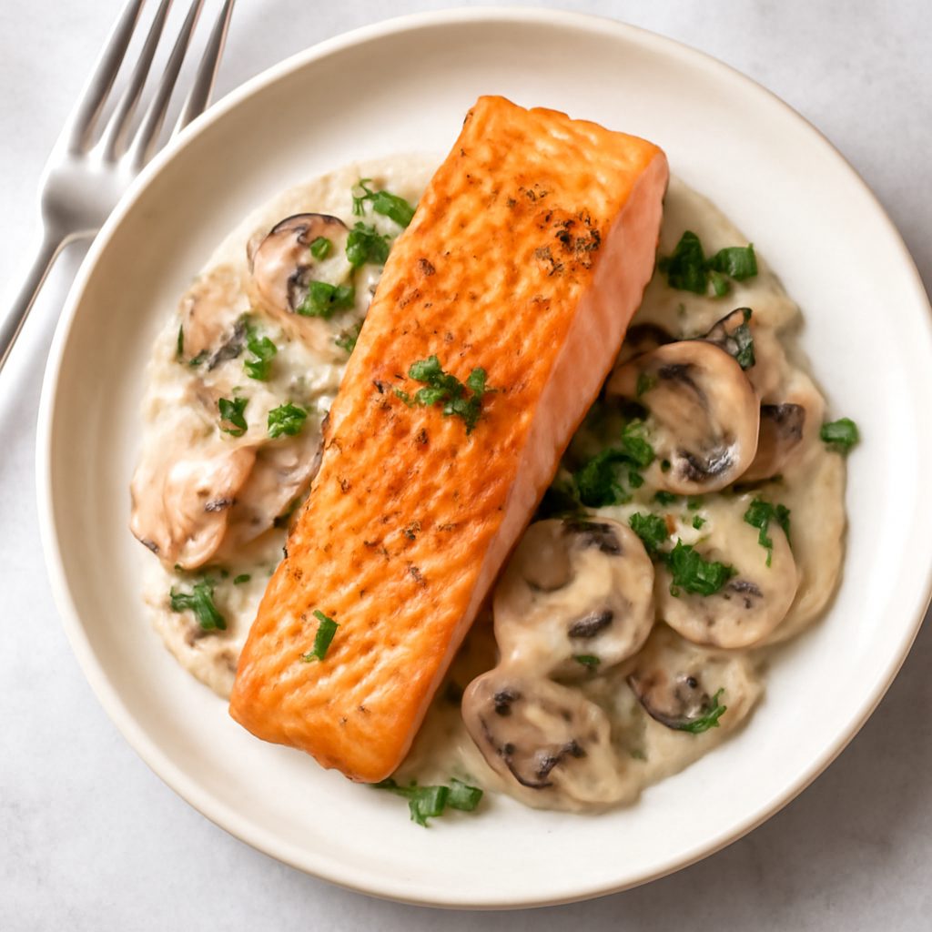Salmone in crema di funghi