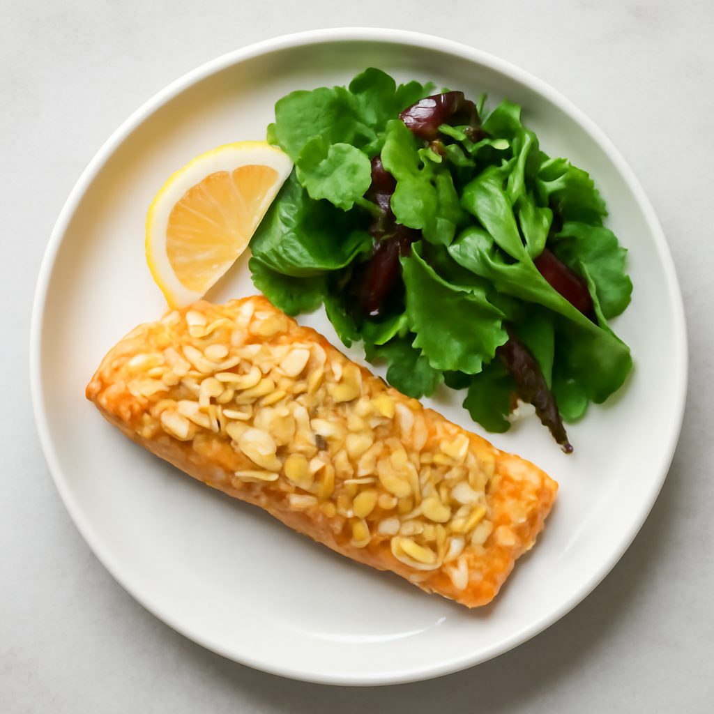 Salmone in crosta di mandorle con zucchine al limone Protein