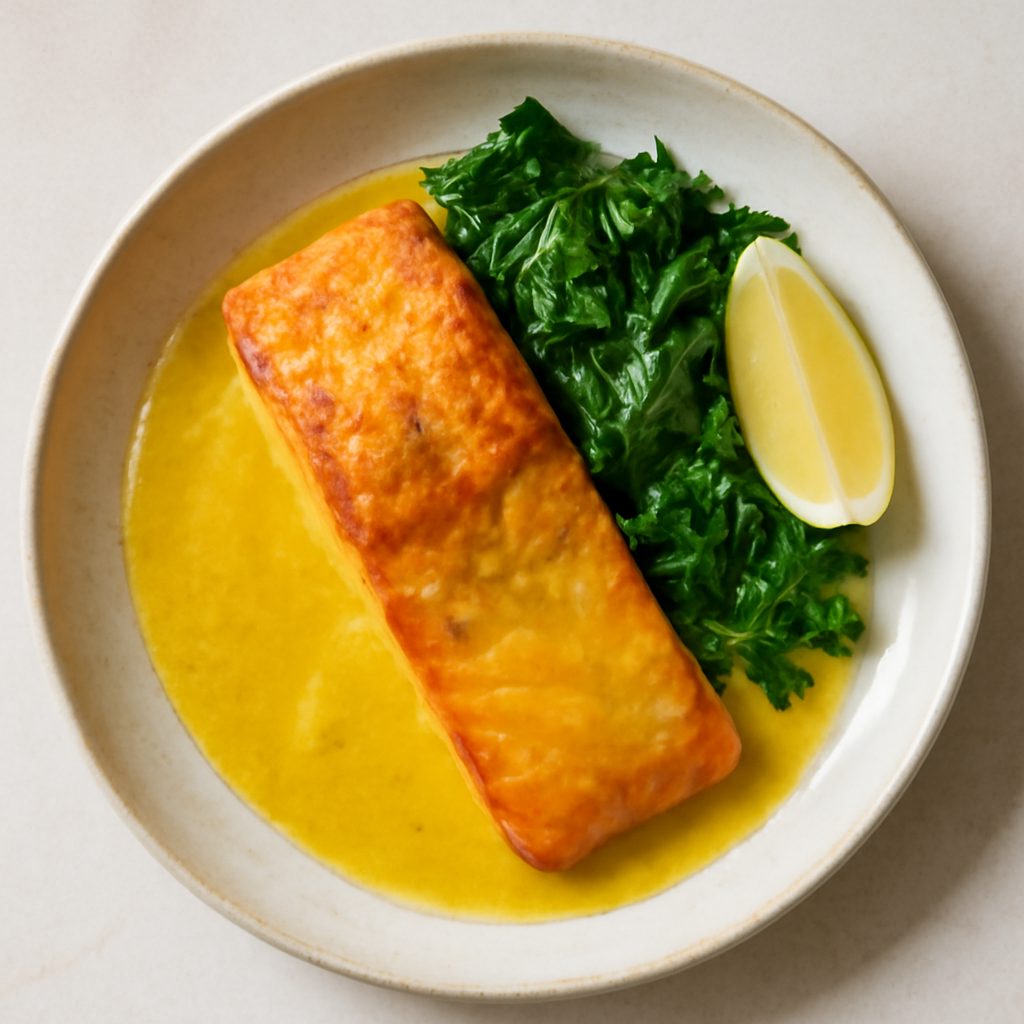 Salmone in salsa al curry proteica low-carb con porro croccante