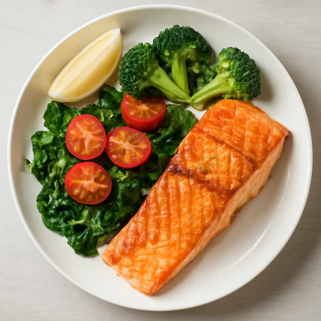 Salmone all'aneto con broccoli e mousse al cioccolato Protein