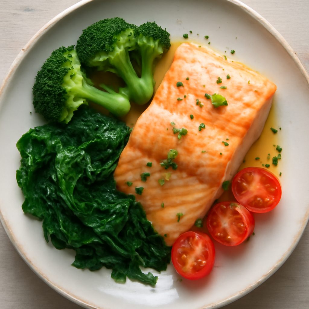 Salmone sottovuoto proteico con insalata di finocchi e mele low-carb