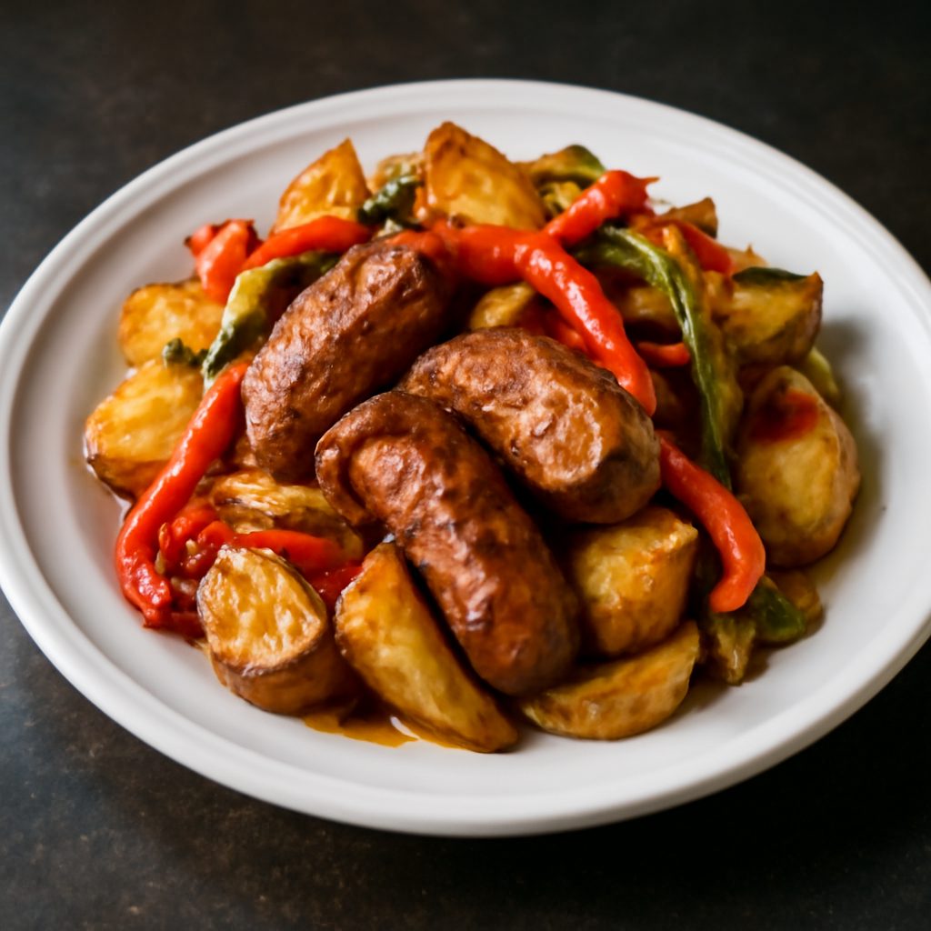 Salsiccia, Peperoni, Cipolle e Patate al Forno Low Fat