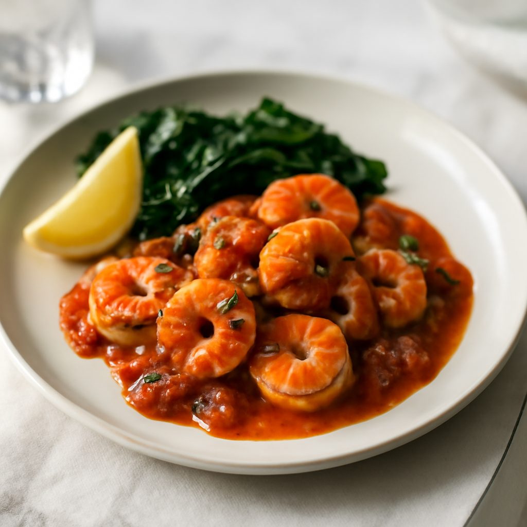 Scampi all'americana light con pomodori e whisky