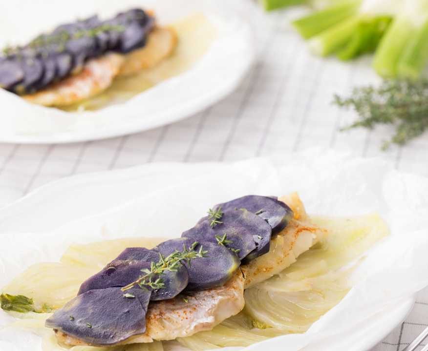 Scorfano al cartoccio con patate viola Protein