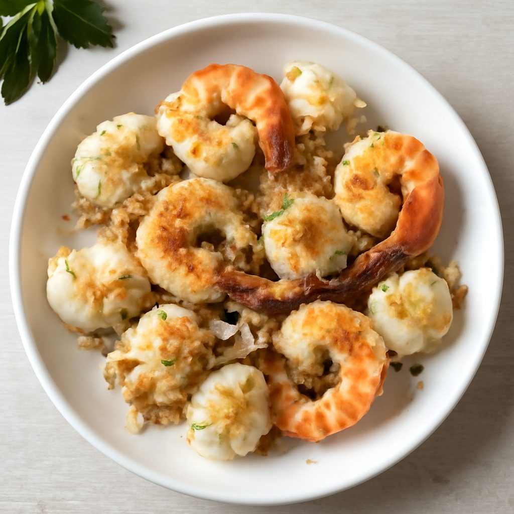 Seppioline e gamberi gratinati proteici low-carb