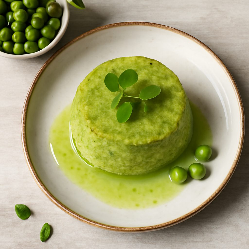 Sformatino di bucce di piselli con crema yogurt e menta