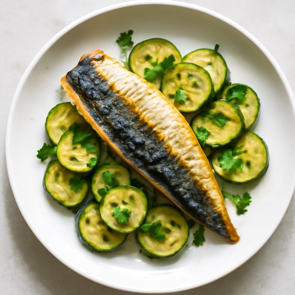 Sgombro e zucchine con olive taggiasche
