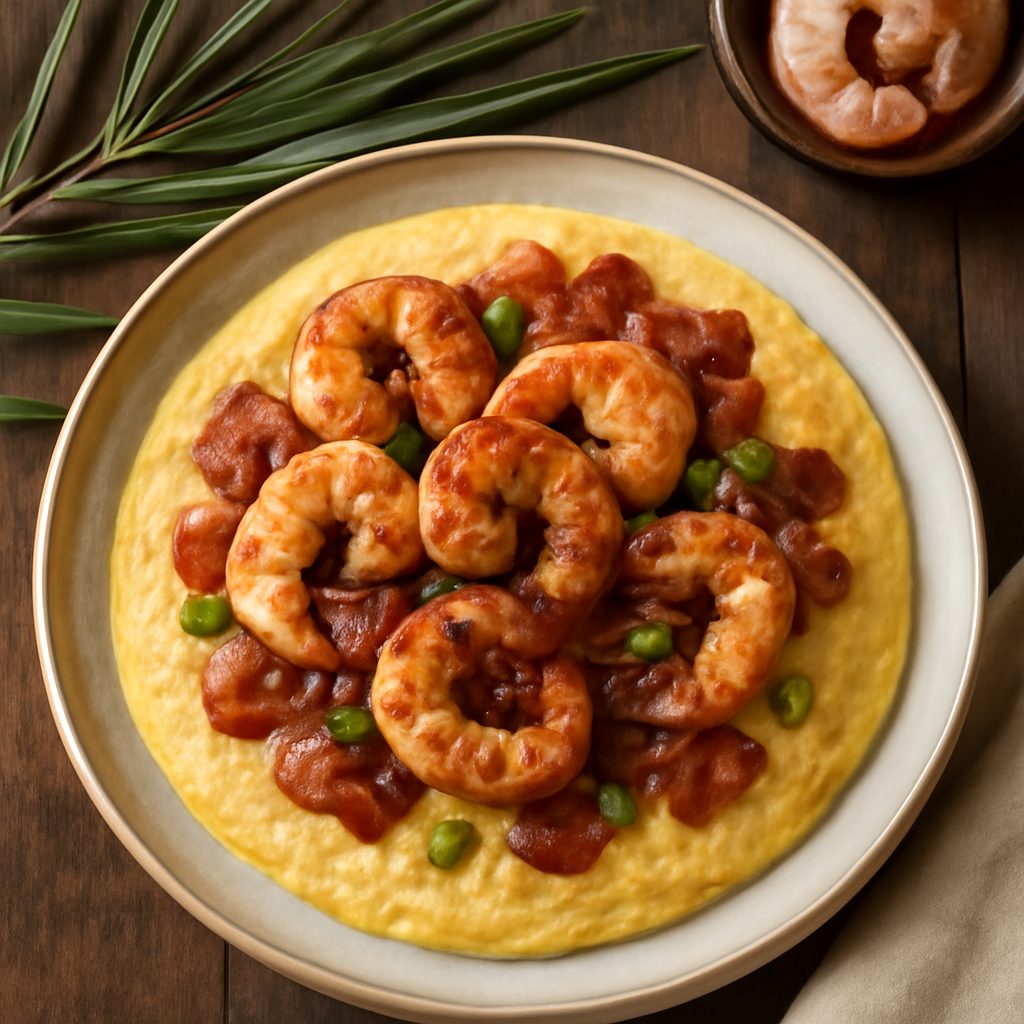 Gamberetti e Polenta al Formaggio con Pancetta Protein