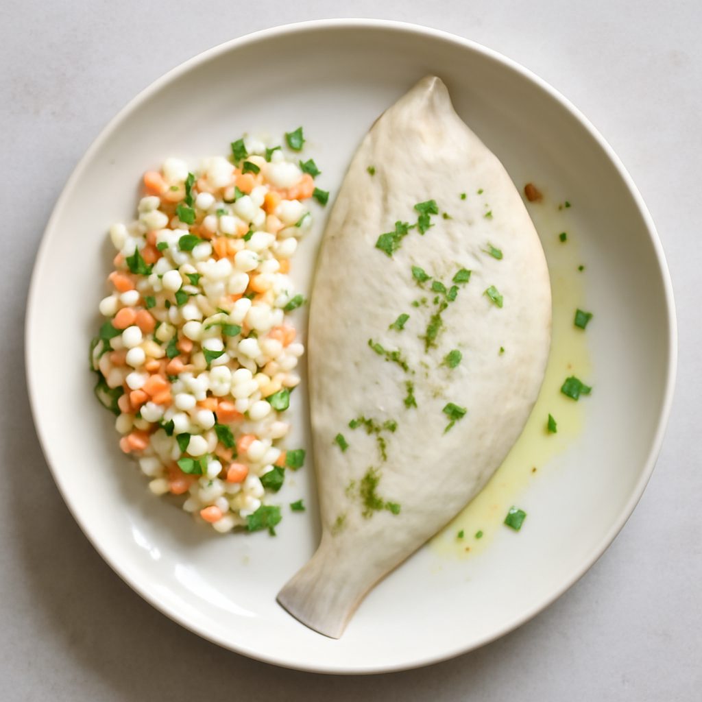 Sogliola al vapore con insalata russa proteica low-carb