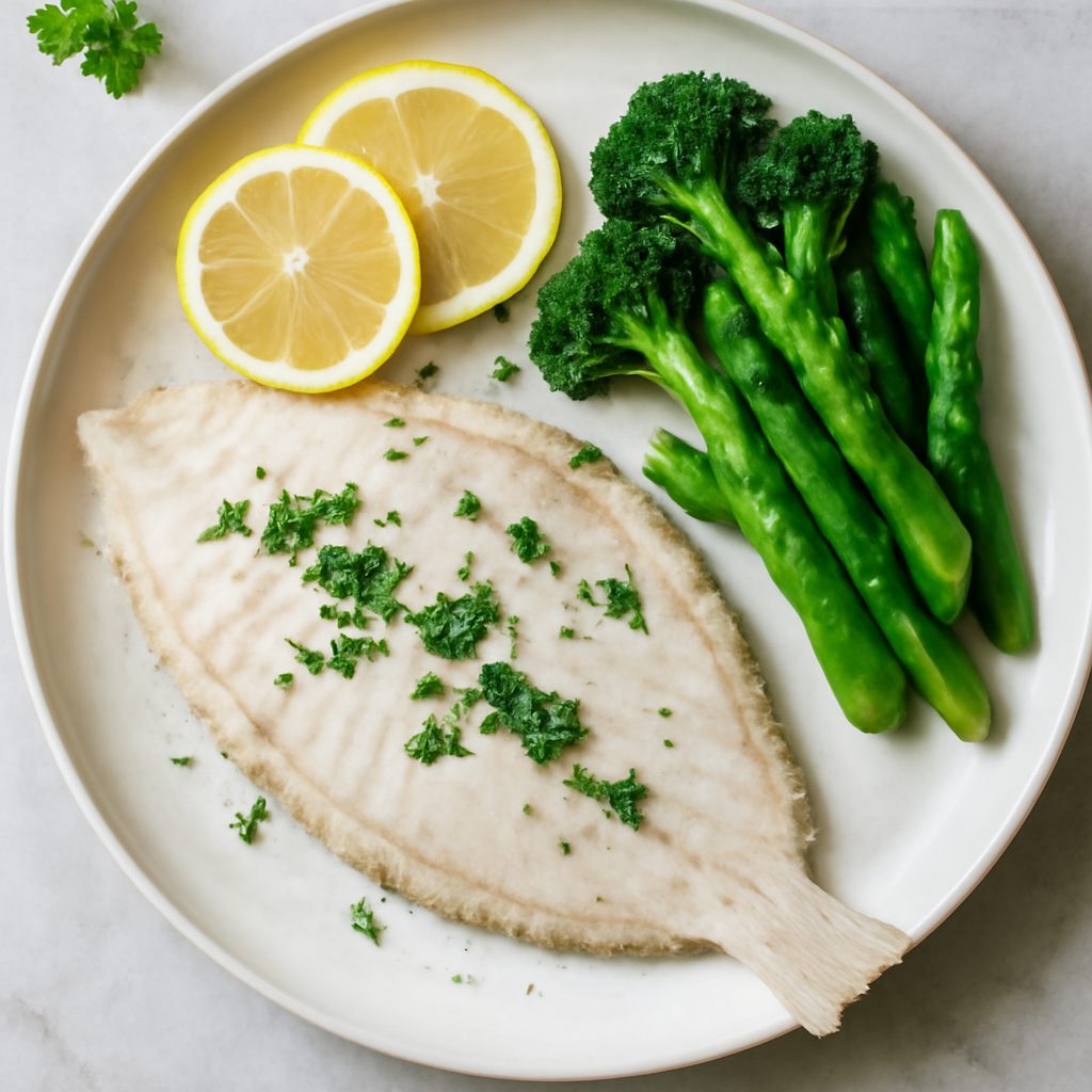 Sogliola al vapore con piselli e emulsione Protein