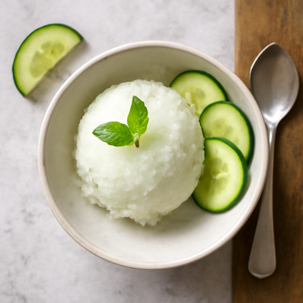 Sorbetto al Gin tonic e cetriolo proteico con tuile alla menta low-carb