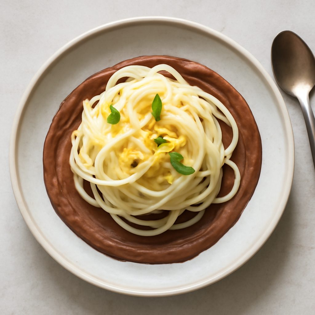 Spaghetti di pere con crema al cioccolato proteica low-carb