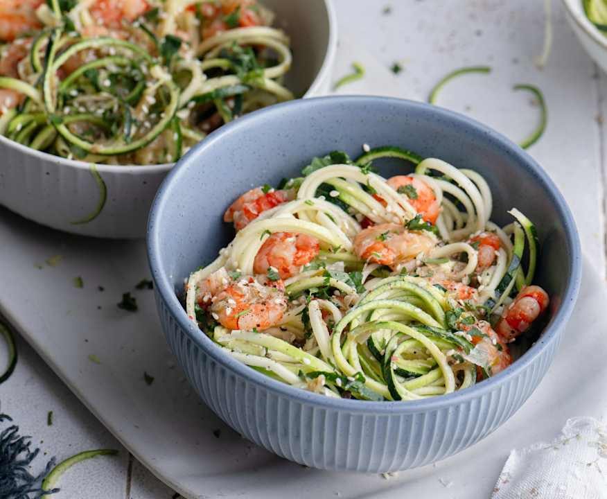 Spaghetti di zucchine con gamberi e salsa al limone Protein
