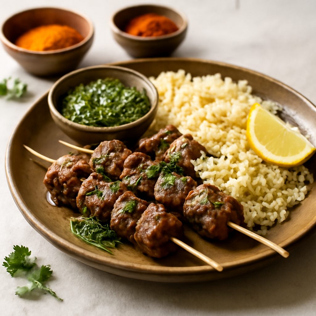 Spiedini di carne marocchini con salsa chermoula light