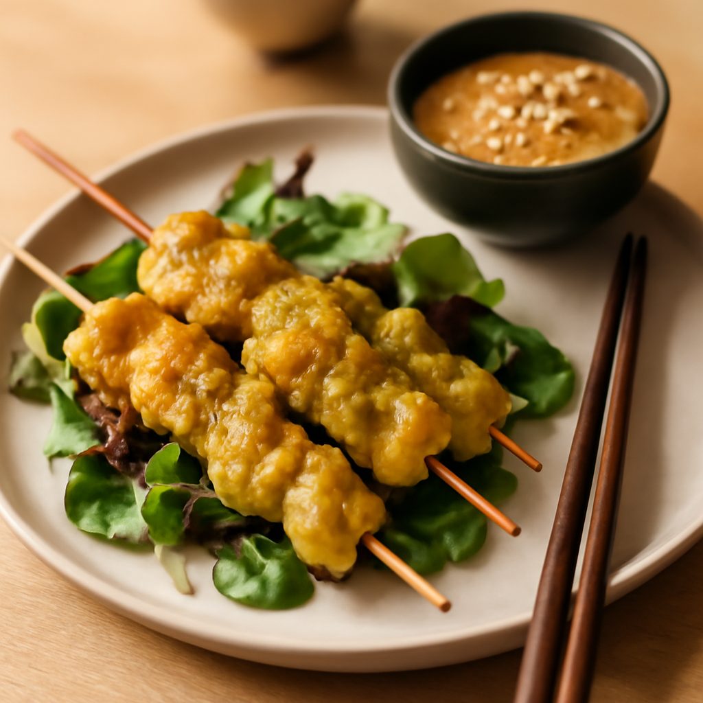 Spiedini di Pollo al Curry Giallo con Salsa di Arachidi Light