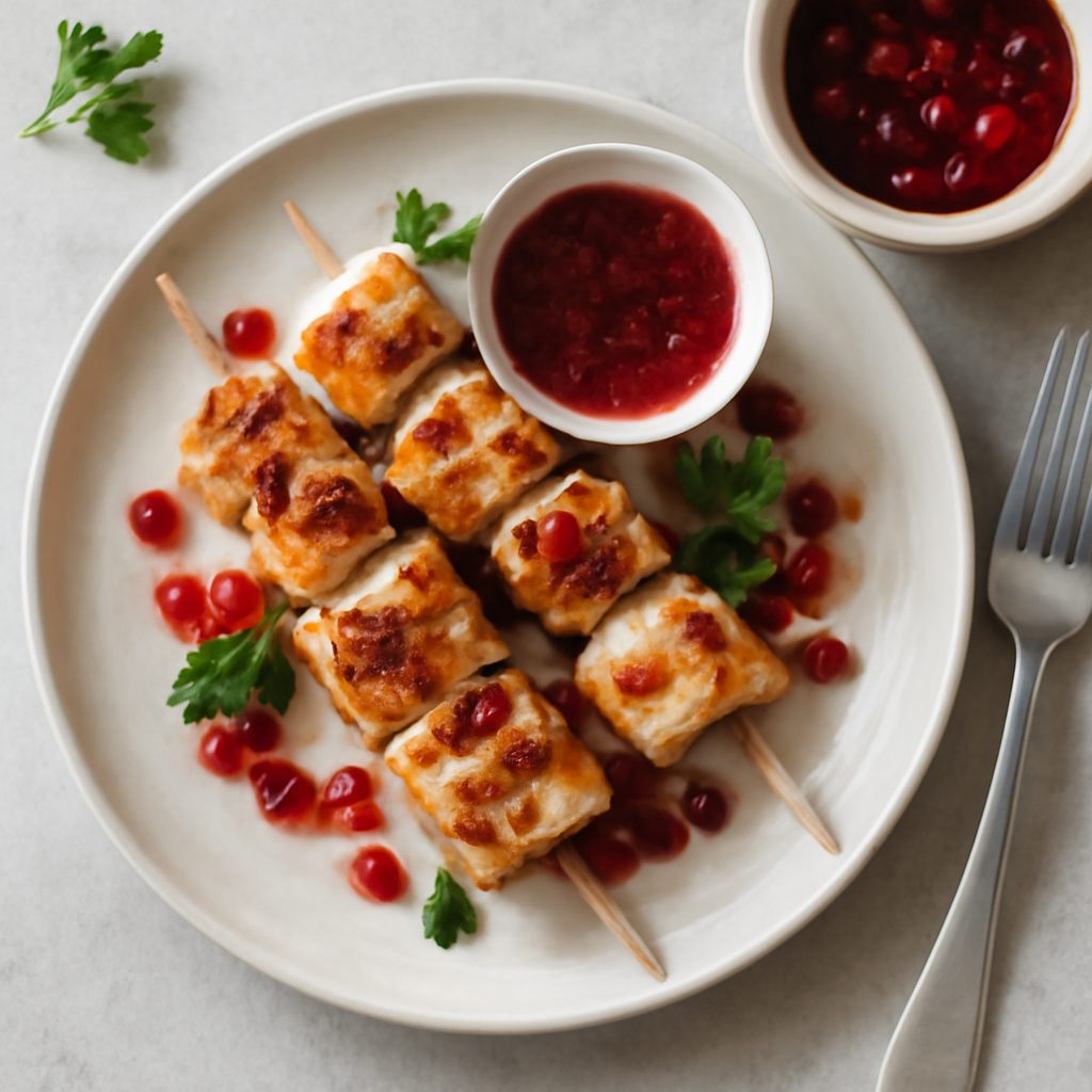 Spiedini di pollo e formaggio proteici alla vinaigrette di melograno fit