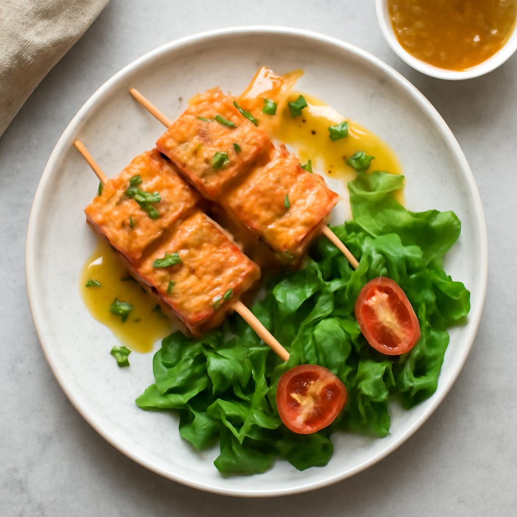 Spiedini di salmone con salsa miele e zenzero