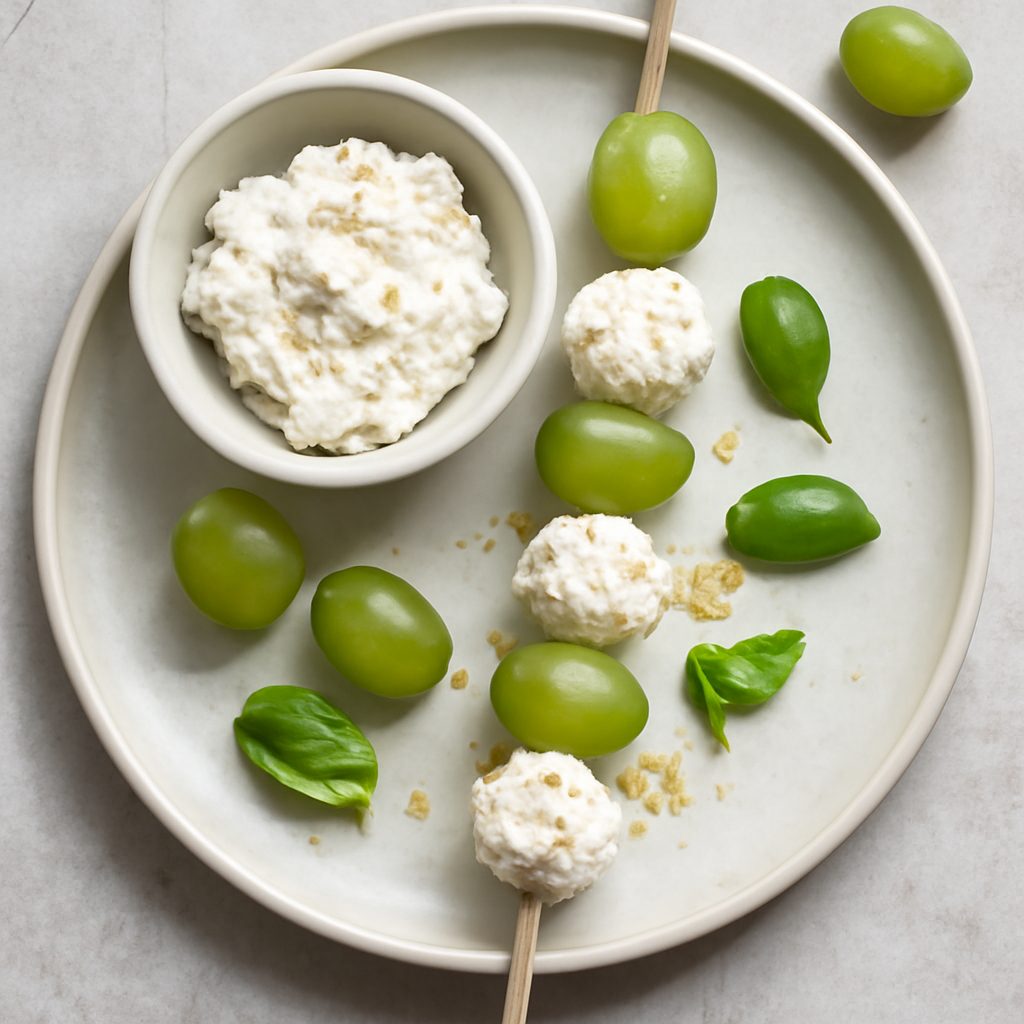 Spiedini di uva e ricotta con focaccia ai semi