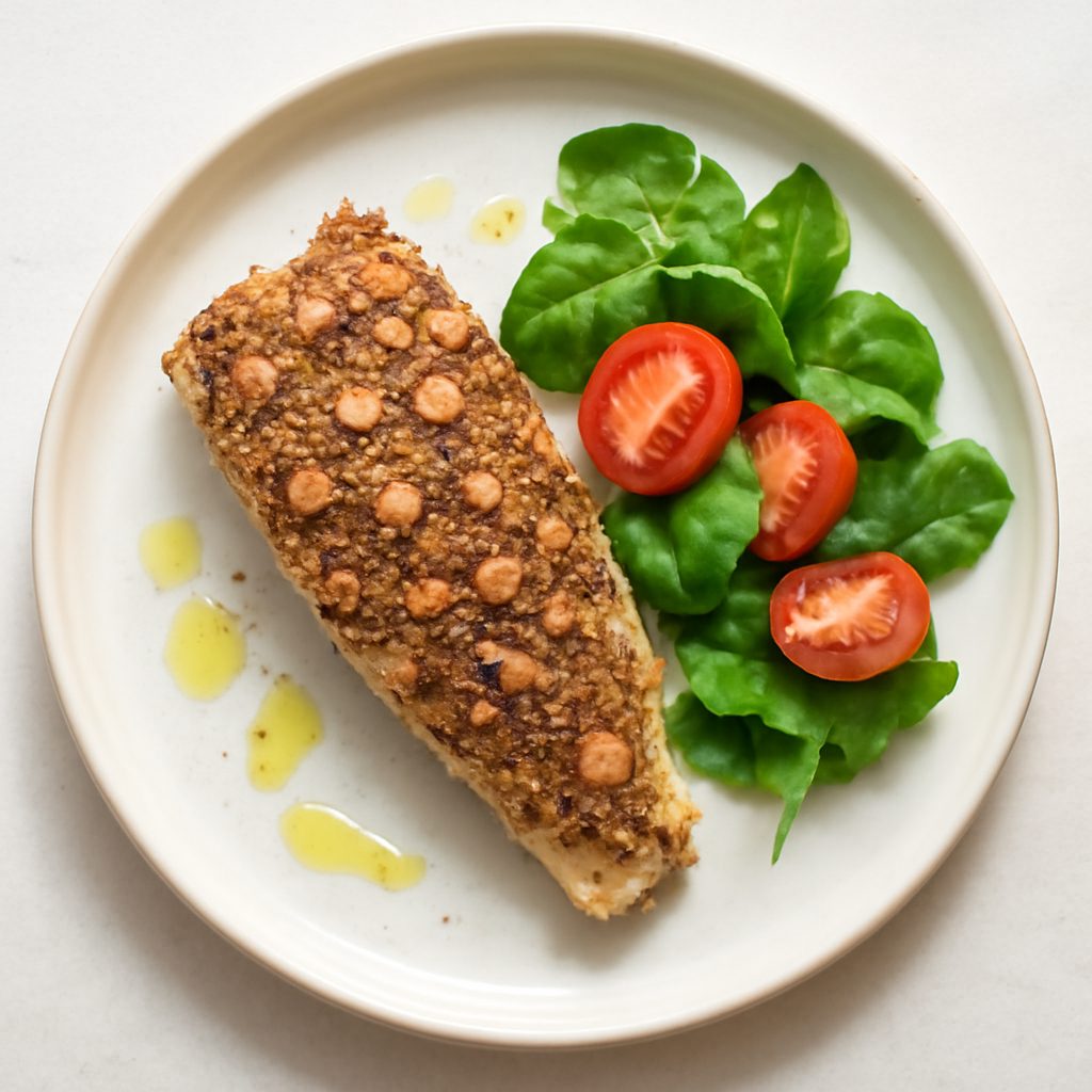 Spigola alle nocciole e semi di chia proteica low-carb