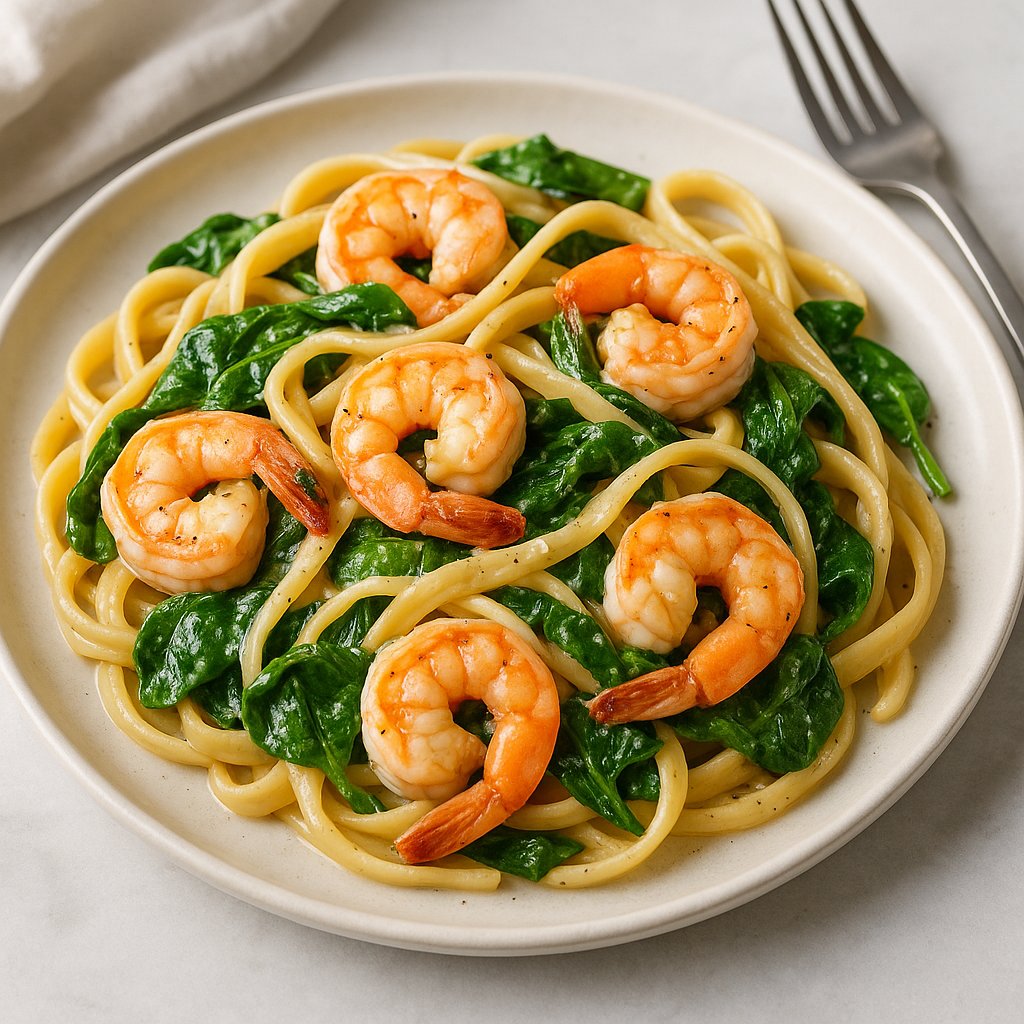 Spinach Shrimp Fettuccine