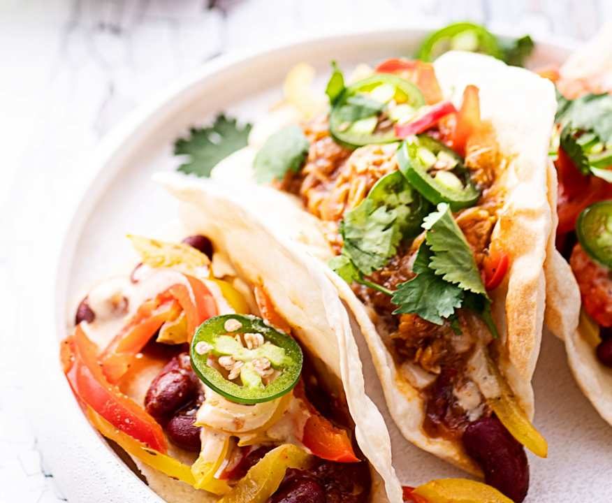 Tacos: pollo e gamberi, vegan; salsa tahini (Bimby Friend)