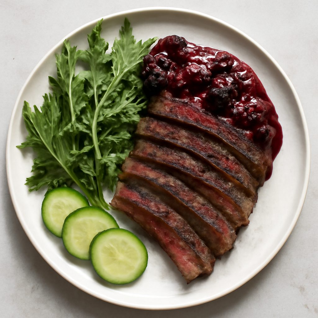 Tagliata di manzo marinata al caffè e salsa ai frutti rossi - Versione Low Fat