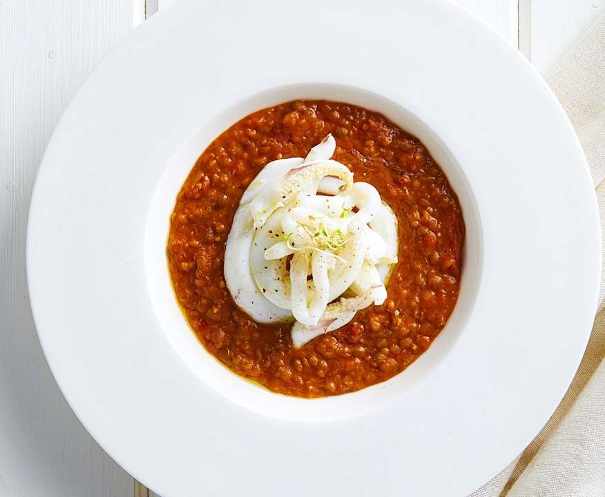 Tagliatelle di seppie sottovuoto con ragù di lenticchie Low Carb