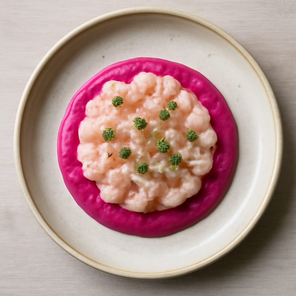 Tartare di gamberi su maionese alla rapa rossa proteica low-carb