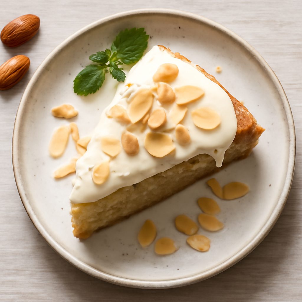 Torta alle mandorle glassata alla vaniglia proteica low-carb