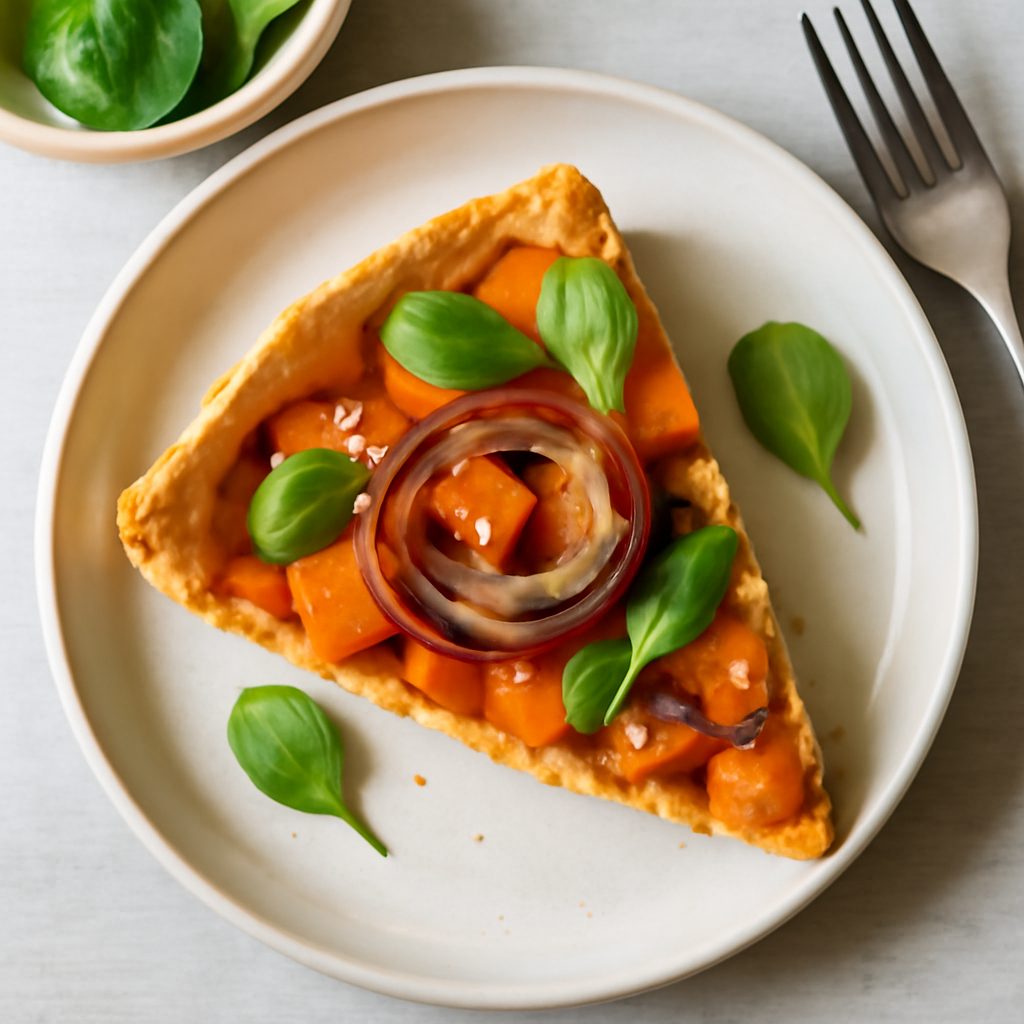 Torta salata zucca e cipolle proteica low-carb con coleslaw autunnale