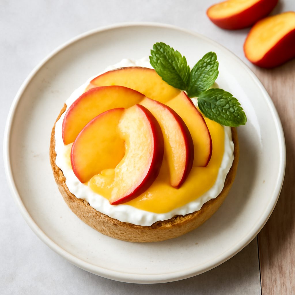 Tortina di pesche nettarine e mascarpone al lemon curd proteica low-carb