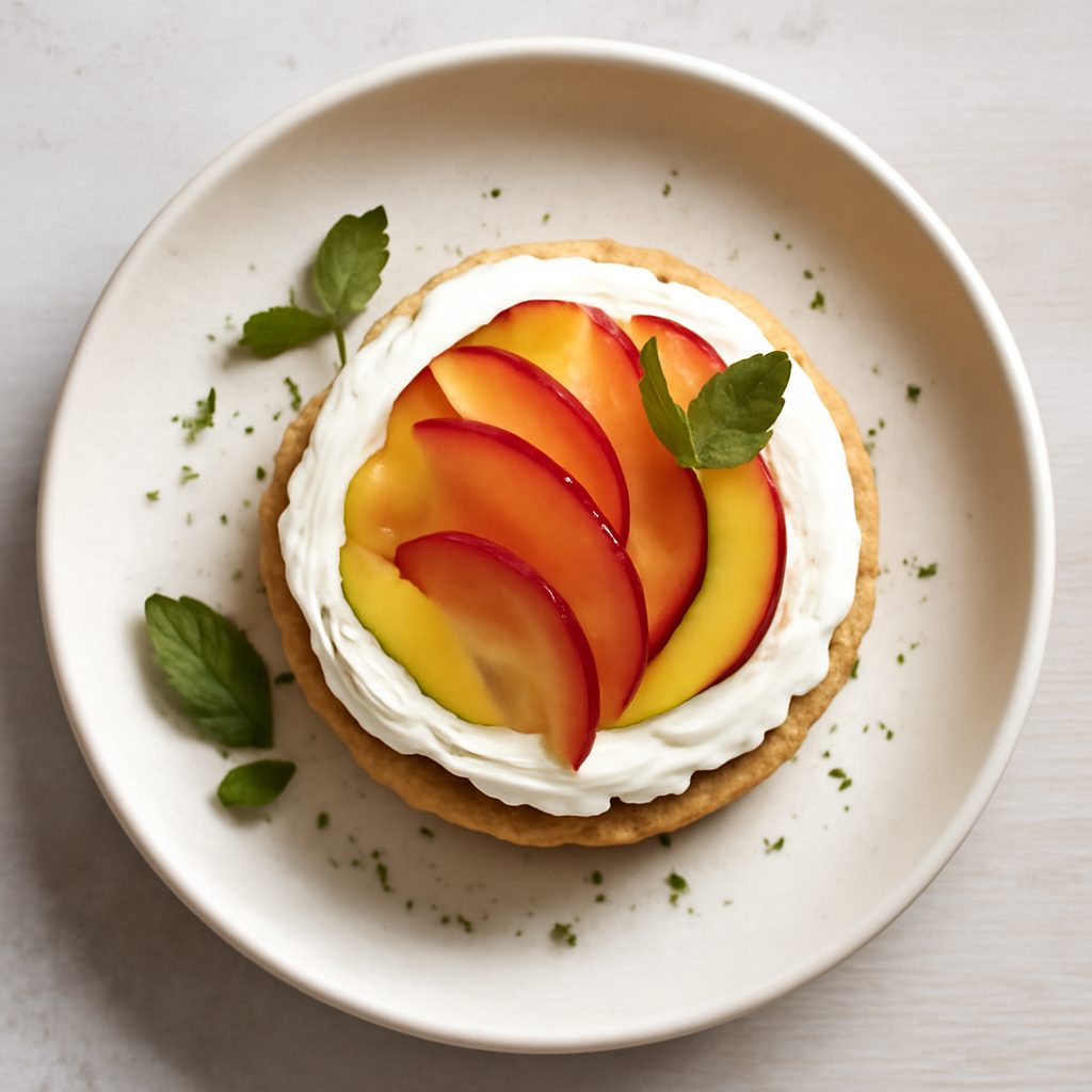Tortina di pesche nettarine e mascarpone al lemon curd proteica low-carb