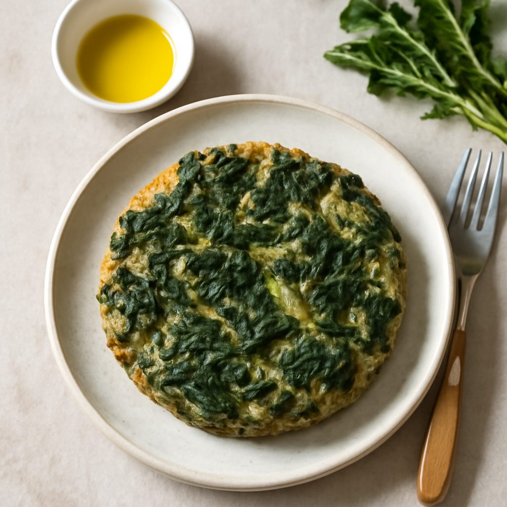 Tortino di cicorie fit su salsa al pomodoro e crema di cipolle proteica