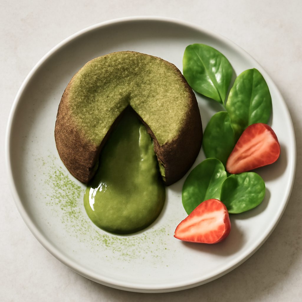 Tortino di cioccolato e matcha proteico low-carb con cuore morbido