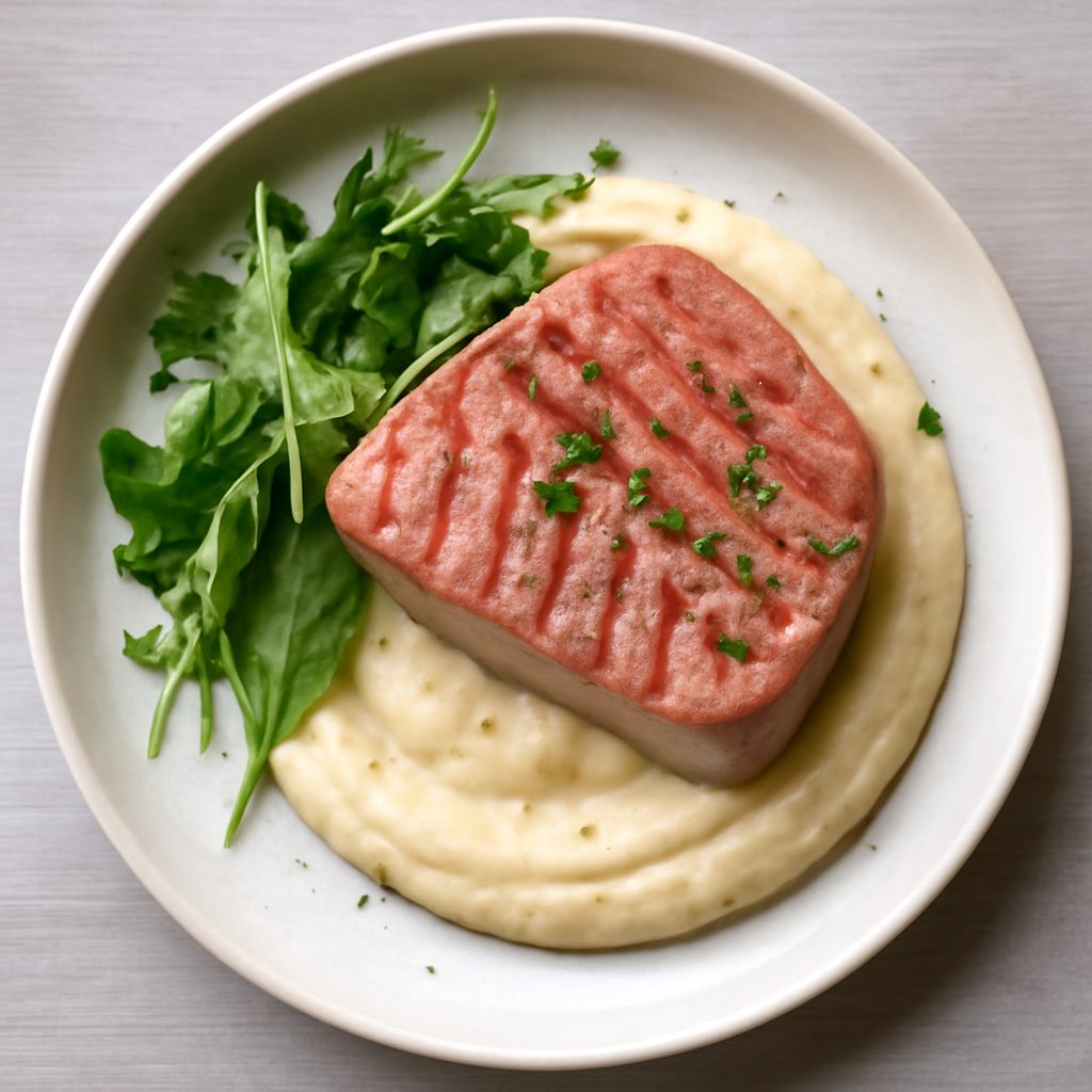 Trancio di tonno sottovuoto e crema di topinambur fit proteica low-carb