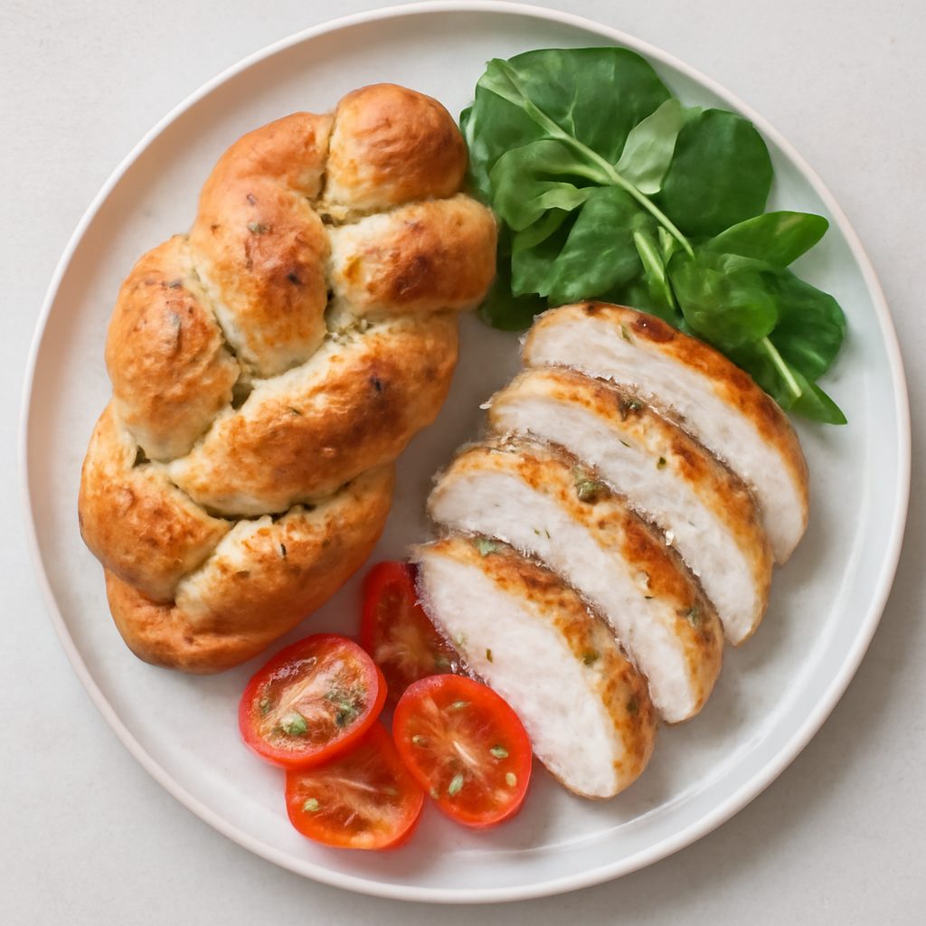 Treccia di pane proteica alle olive low-carb
