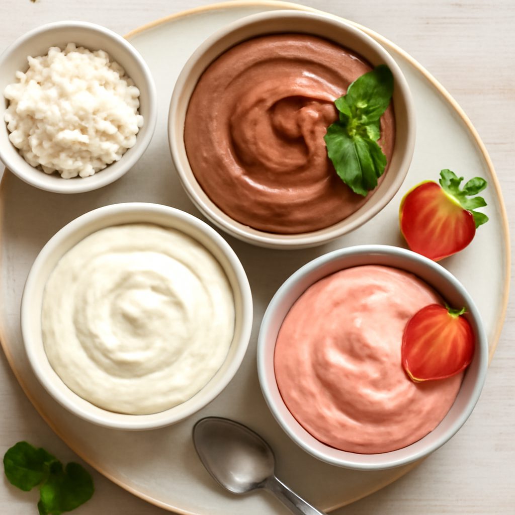 Tris di mousse con cialda di mandorle