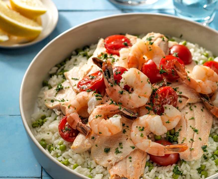Tris di riso, pesce e verdure Low Carb