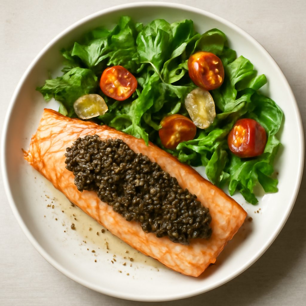 Trota salmonata al pesto di olive proteico low-carb