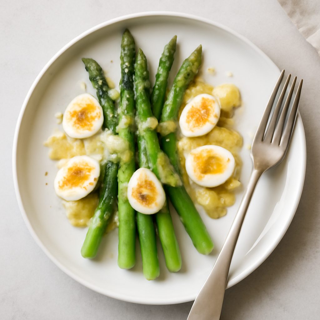 Uova di quaglia e asparagi in salsa di senape proteica low-carb
