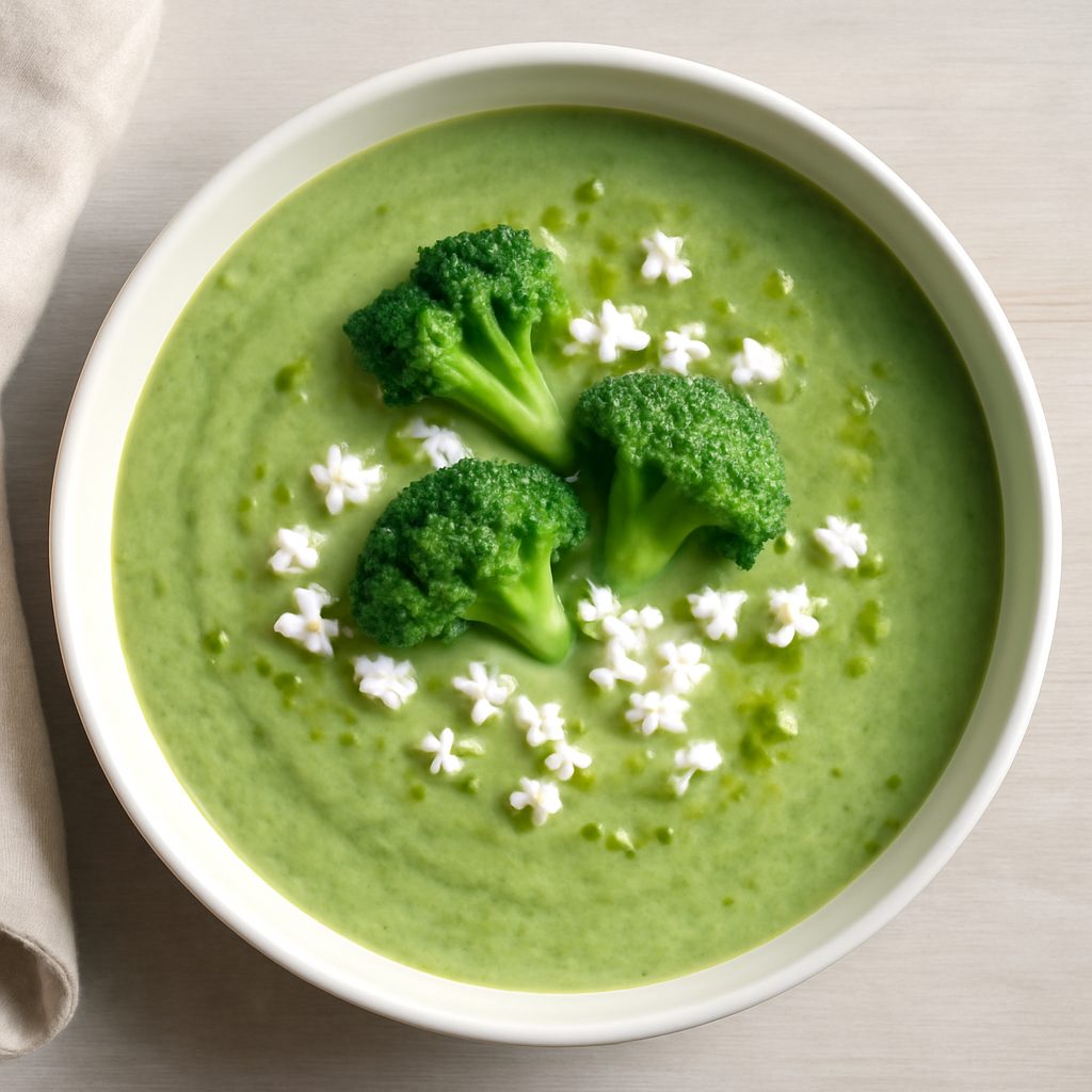 Vellutata di broccoli proteica low-carb con crostini fit