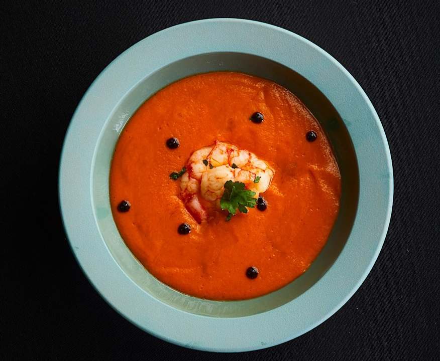 Vellutata di cannellini e borlotti con gamberi Protein