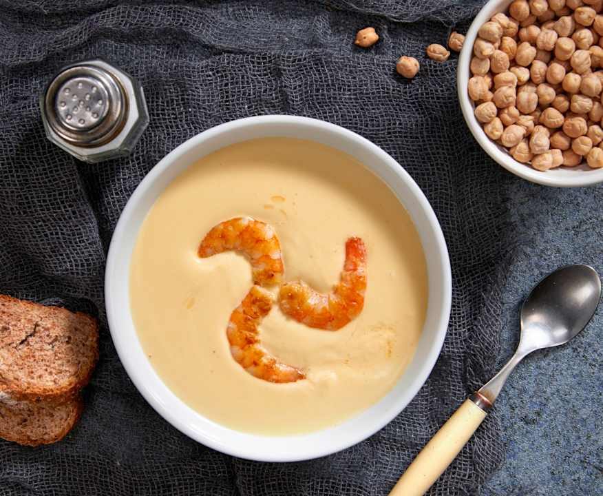 Vellutata di ceci e gamberi Protein
