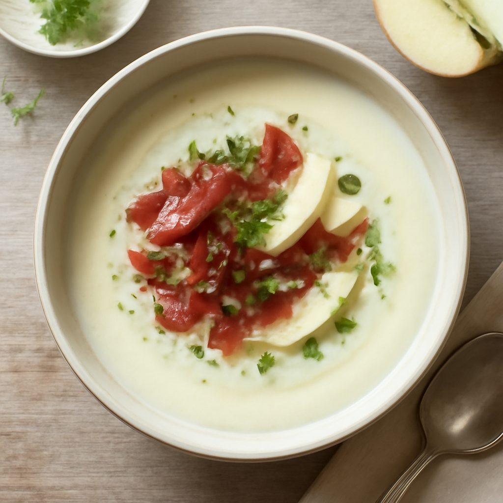 Vellutata di finocchi, mele e speck proteica low-carb