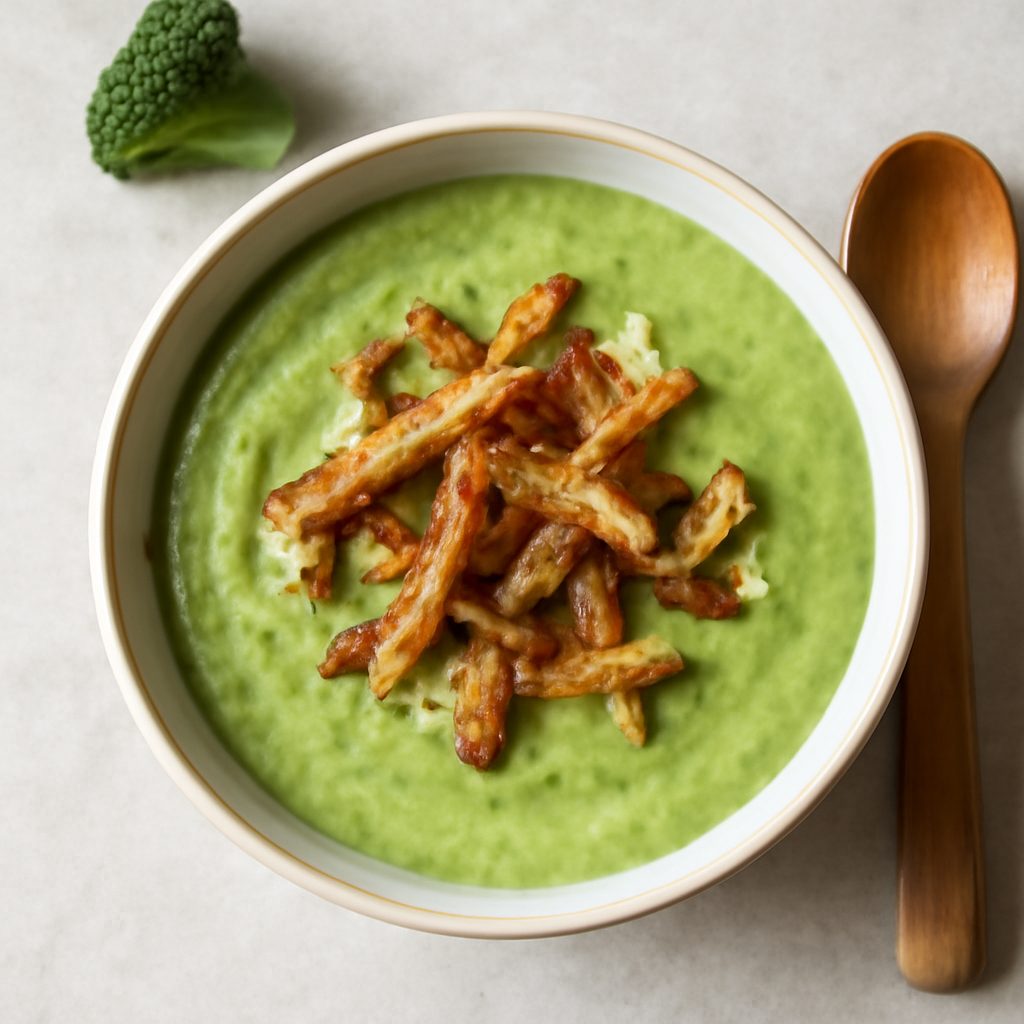 Vellutata di gambi di broccoli e bucce di patate croccanti - Versione Fit Proteica