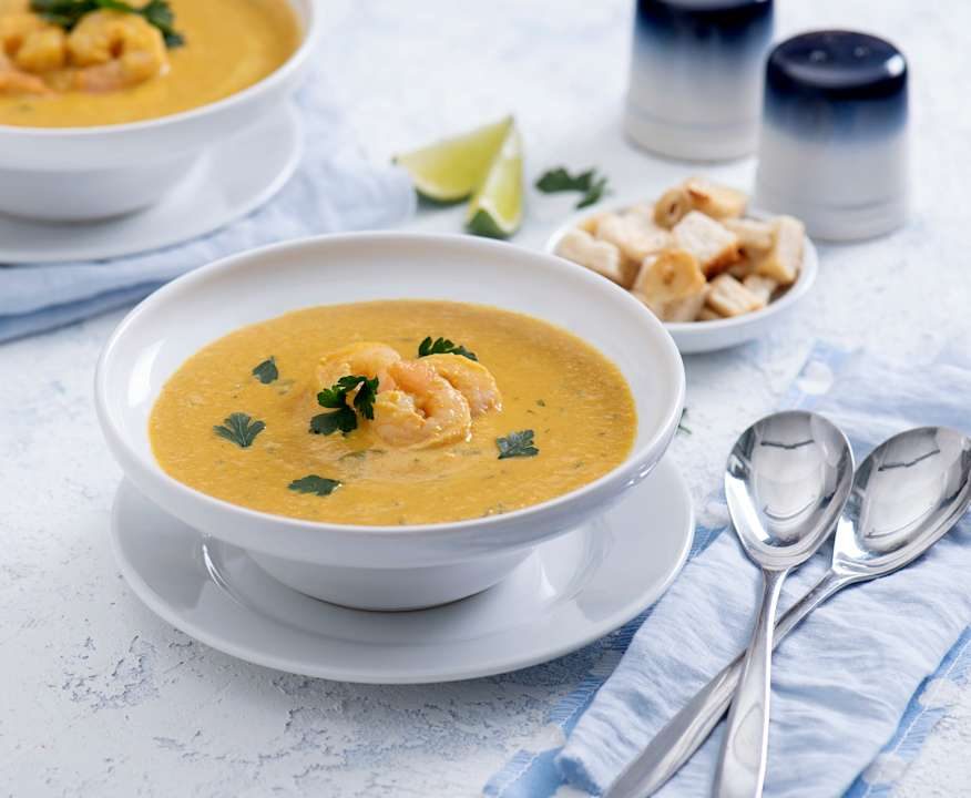 Vellutata di patate dolci e gamberi Protein