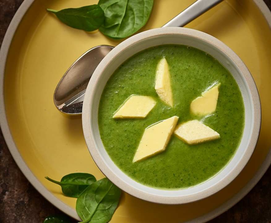 Vellutata di patate e spinaci con crema reale Protein