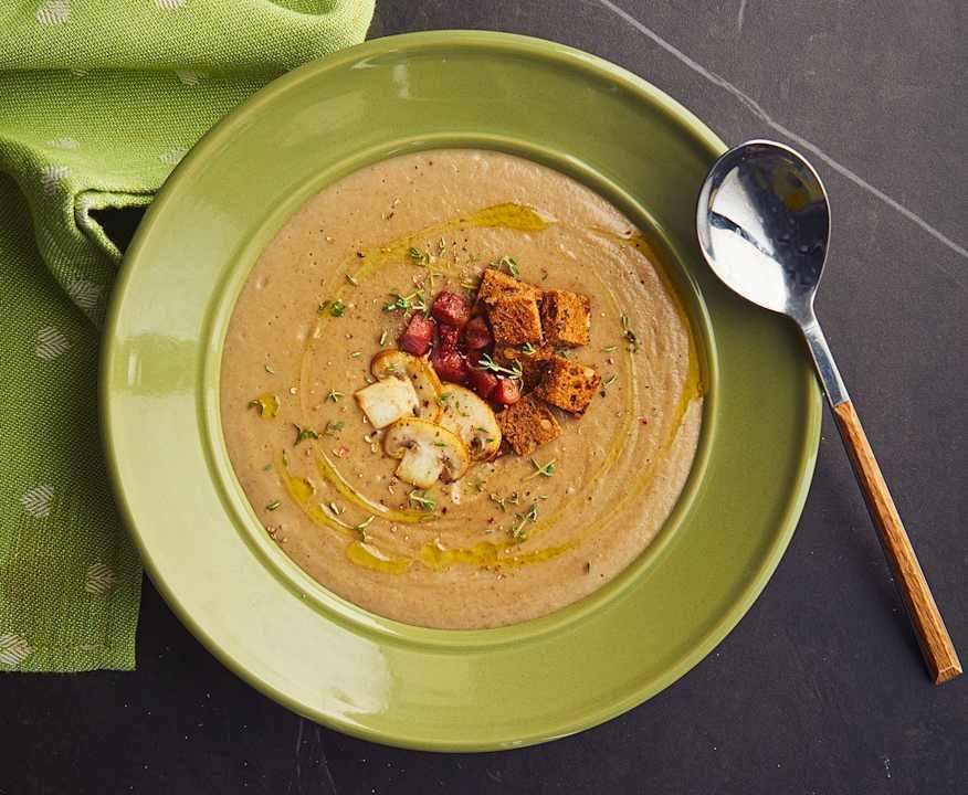 Vellutata di porri, funghi e pancetta Low Fat