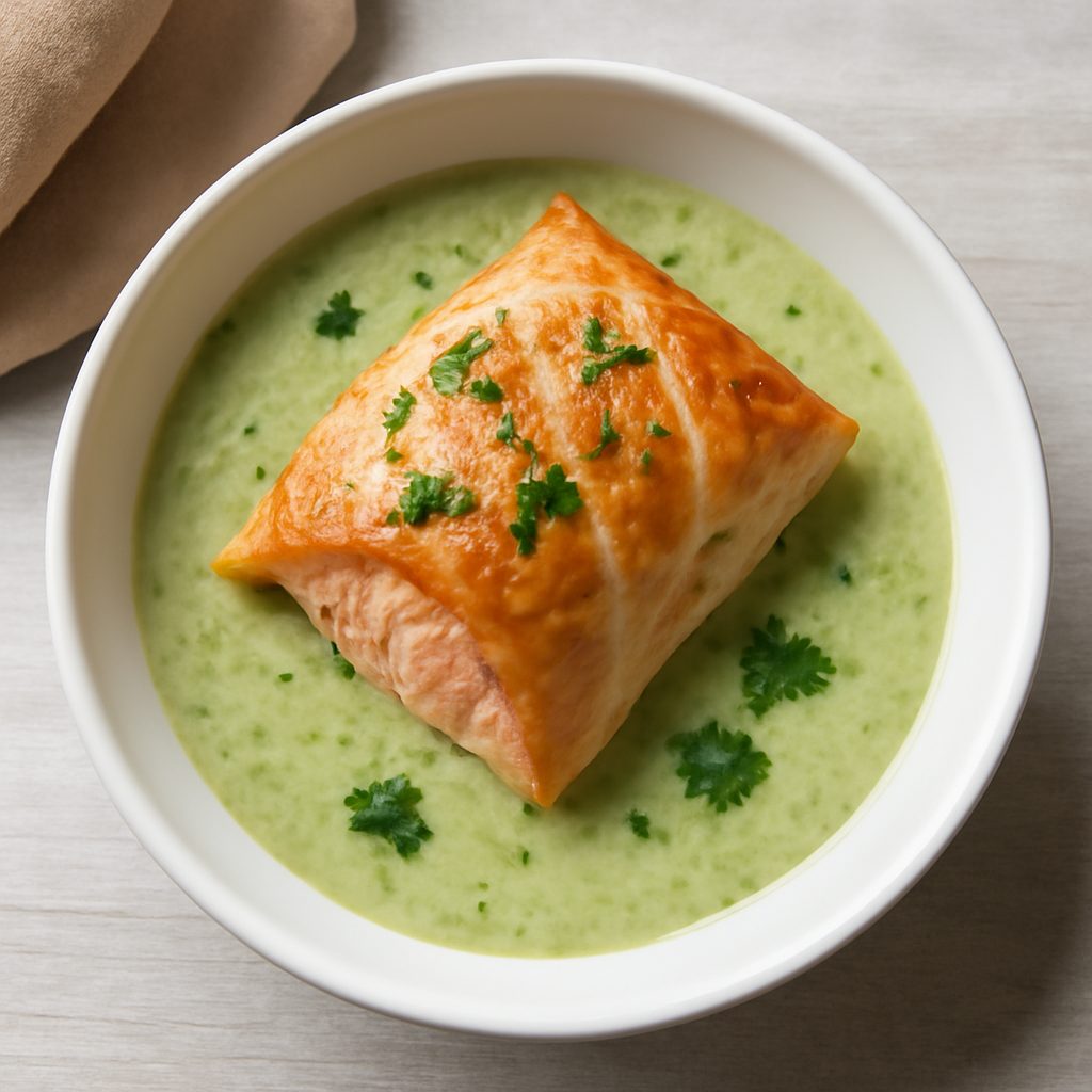 Vellutata di salmone in crosta proteica low-carb