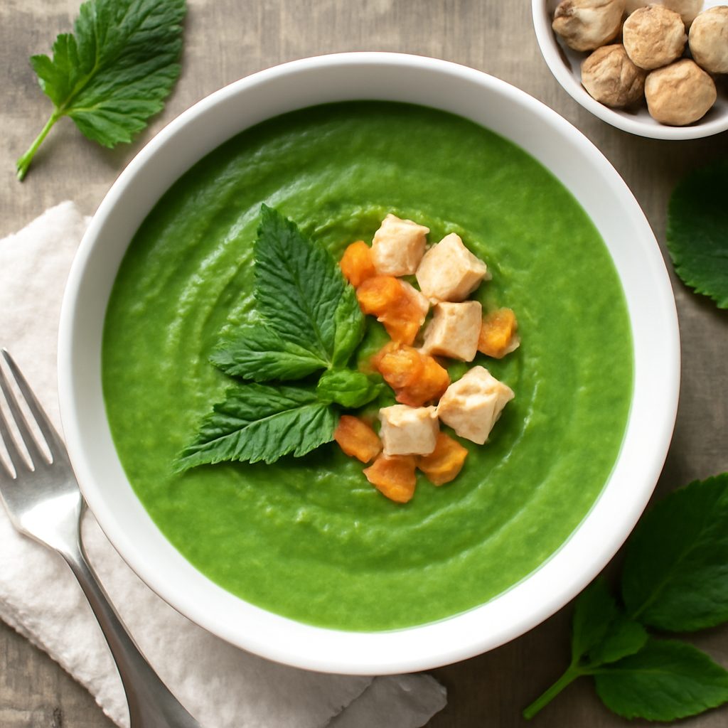 Vellutata di verdure e ortiche con granola